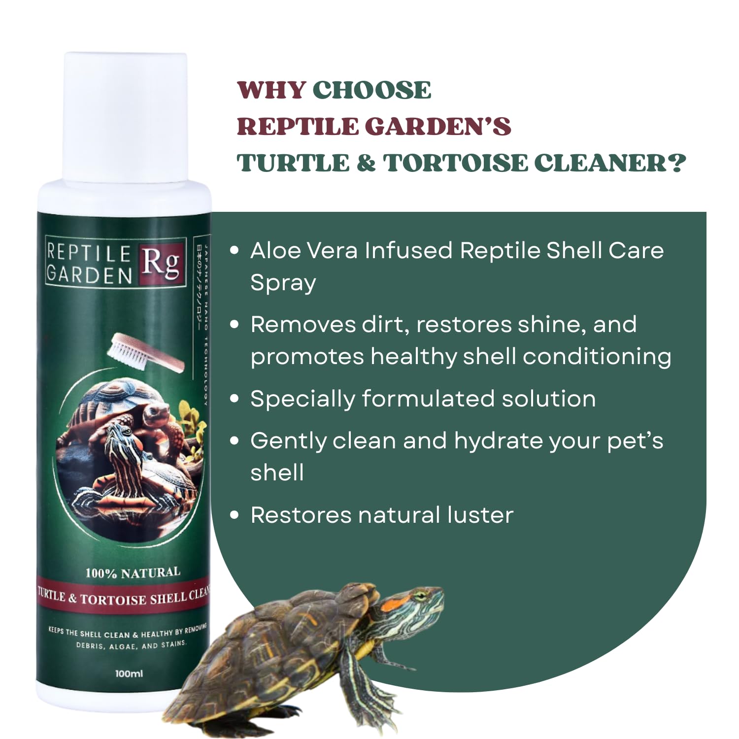 Reptile Garden Turtle & Tortoise Shell Cleaner | Aloe Vera Infused Reptile Shell Care Spray (100 ml)