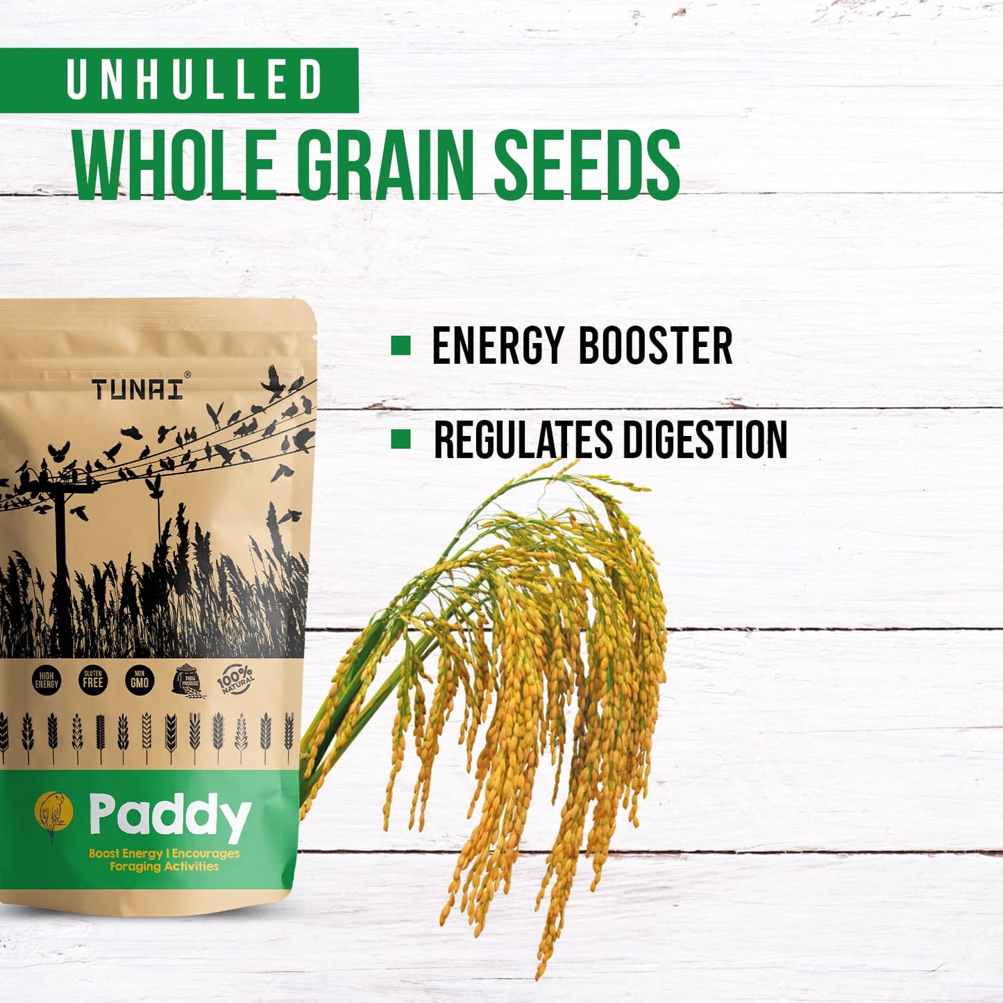 TUNAI Paddy Whole Grain Bird Feed |450G|Bird Food For Parakeets, Parrotlets, Conures, Eclectus, Senegals, Parrots, Cockatiels, Parrots, All Life Stages, Seeds