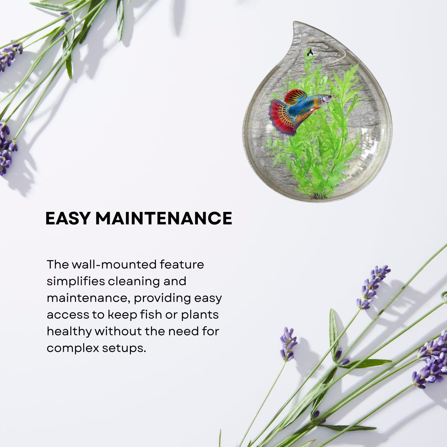 Wall Mount 12-inch White Drop Shape Fish Bowl – Decorative Hanging Aquarium (Without Stand) | Space Saving Design | Compact Aquarium for Betta, Guppies & Plants