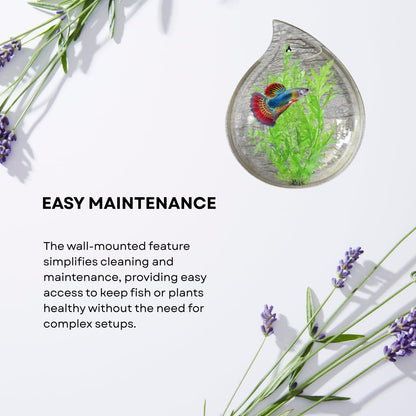 Wall Mount 12-inch White Drop Shape Fish Bowl – Decorative Hanging Aquarium (Without Stand) | Space Saving Design | Compact Aquarium for Betta, Guppies & Plants