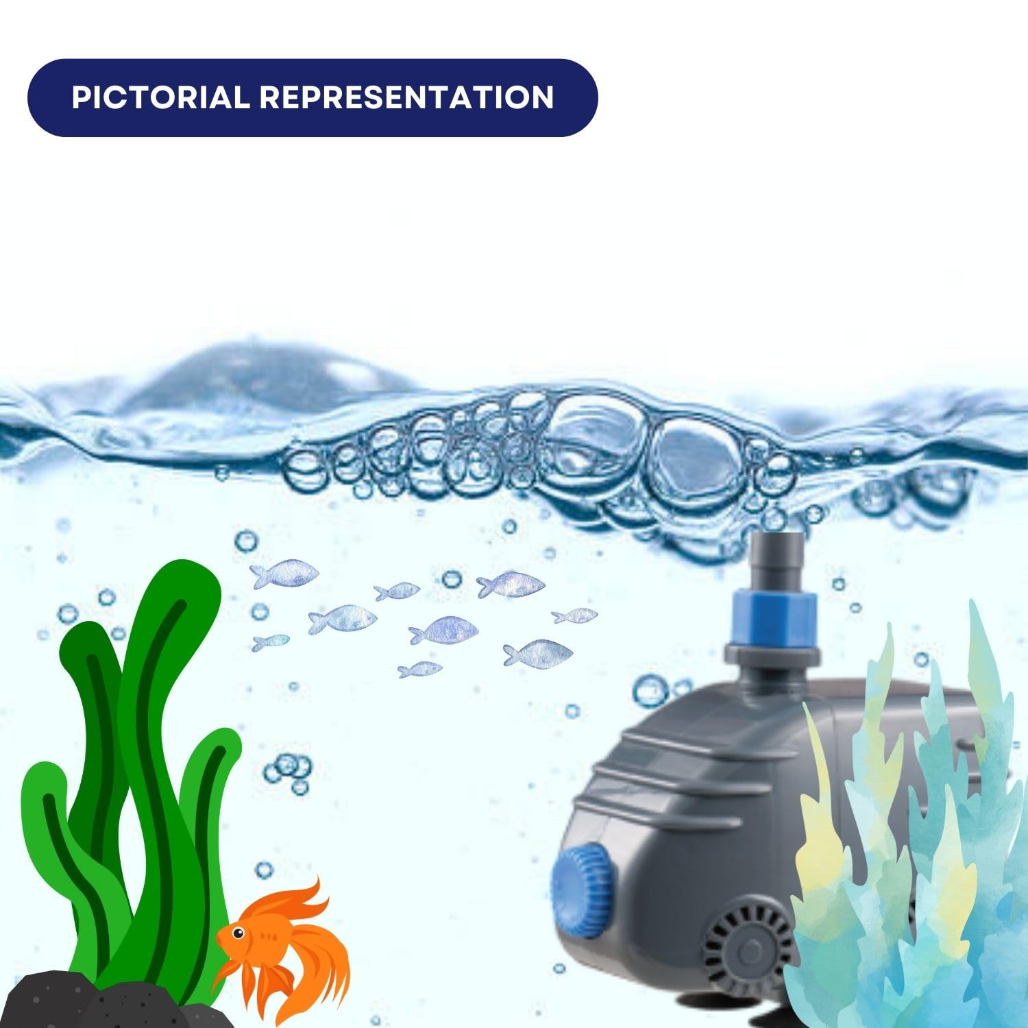 Dophin P2500 Submersible Filter Pump for Aquarium Fish Tank | Energy Efficient | Ideal for Marine/Fresh Water Fish Tank | Output: 1350/1250L/H | Tank Capacity: 250L | (Original from Tunai Store)