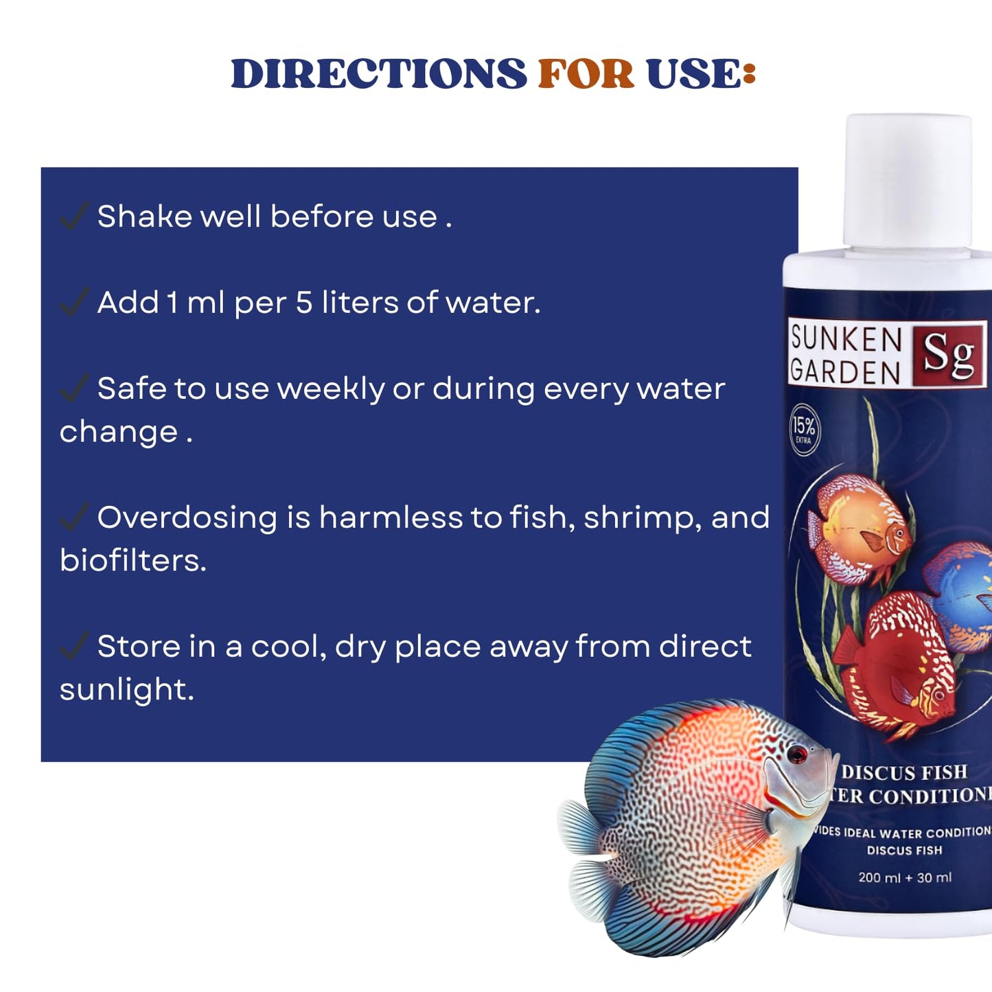 Sunken Garden Discus Fish Water Conditioner | Specialized Habitat Care for Discus Fish | Soft Water + Stress Relief + Fluke Control (200 ml + 30 ml)