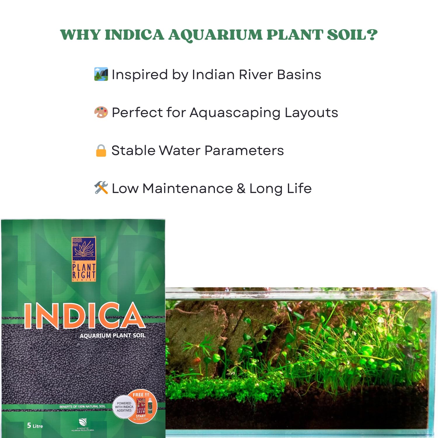 The Plant Right Series Indica Aqua Soil | Designed to Nourish Plants | Aquarium Plant Soil (5L)