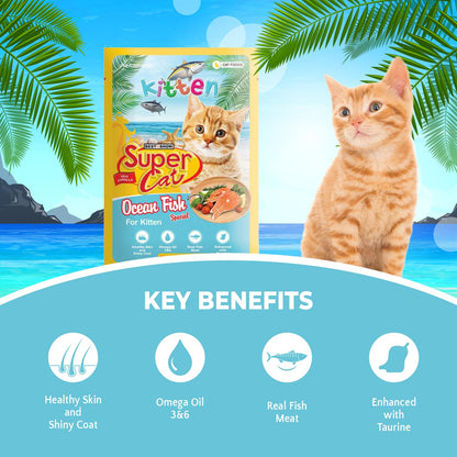 TUNAI SUPERCAT Ocean Fish Special Wet Gravy Daily Diet Food for Kittens (Pack of 12X80g) with The Goodness of Protein&Fat Rich Tuna, Sardines & Taurine, Supports Healthy Skin Coat