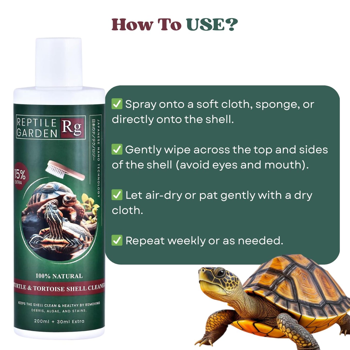 Reptile Garden Turtle & Tortoise Shell Cleaner | Aloe Vera Infused Reptile Shell Care Spray (200 ml + 30 ml)