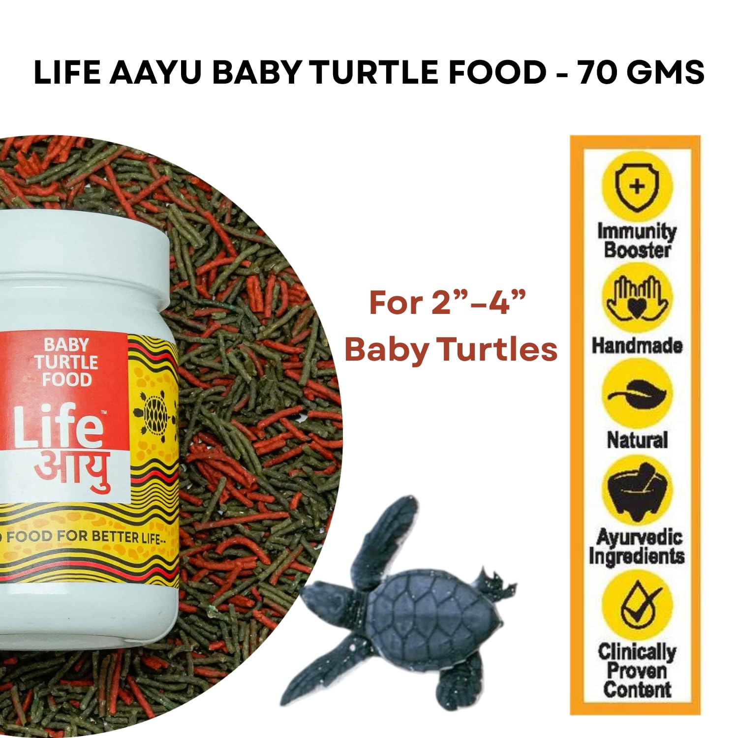 Life AAYU Baby Turtle Food | Ayurvedic Handmade Pellets for Shell Growth, Calcium & Vitality | for 2-inch to 4-inch Baby Turtles (70 GMS)