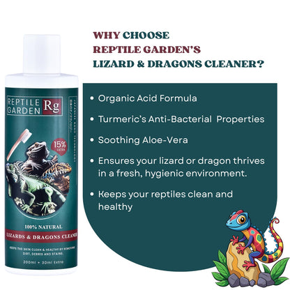 Reptile Garden Lizard & Dragon Cleaner | Removes Stubborn Debris, Algae, and Stains from Your Reptile's Body (200 ml + 30 ml)