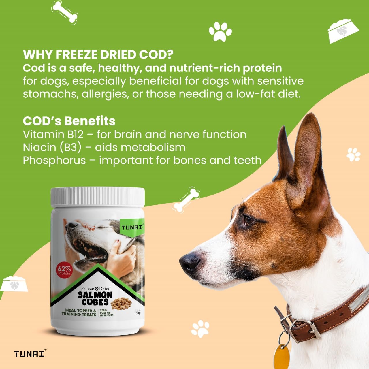 Tunai Premium Freeze Dried Treats for Adult Dogs & Weaning Puppies, 30g (Mini, Salmon Cubes)