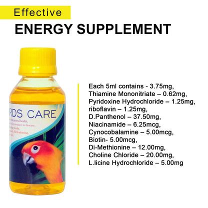 SF+ Birds Care |100ml|Healthy Supplement Fortified with Vitamins for Love Birds, Cockteils, Finches, Conures, Parrots, Macaws, Senegals, Parrots