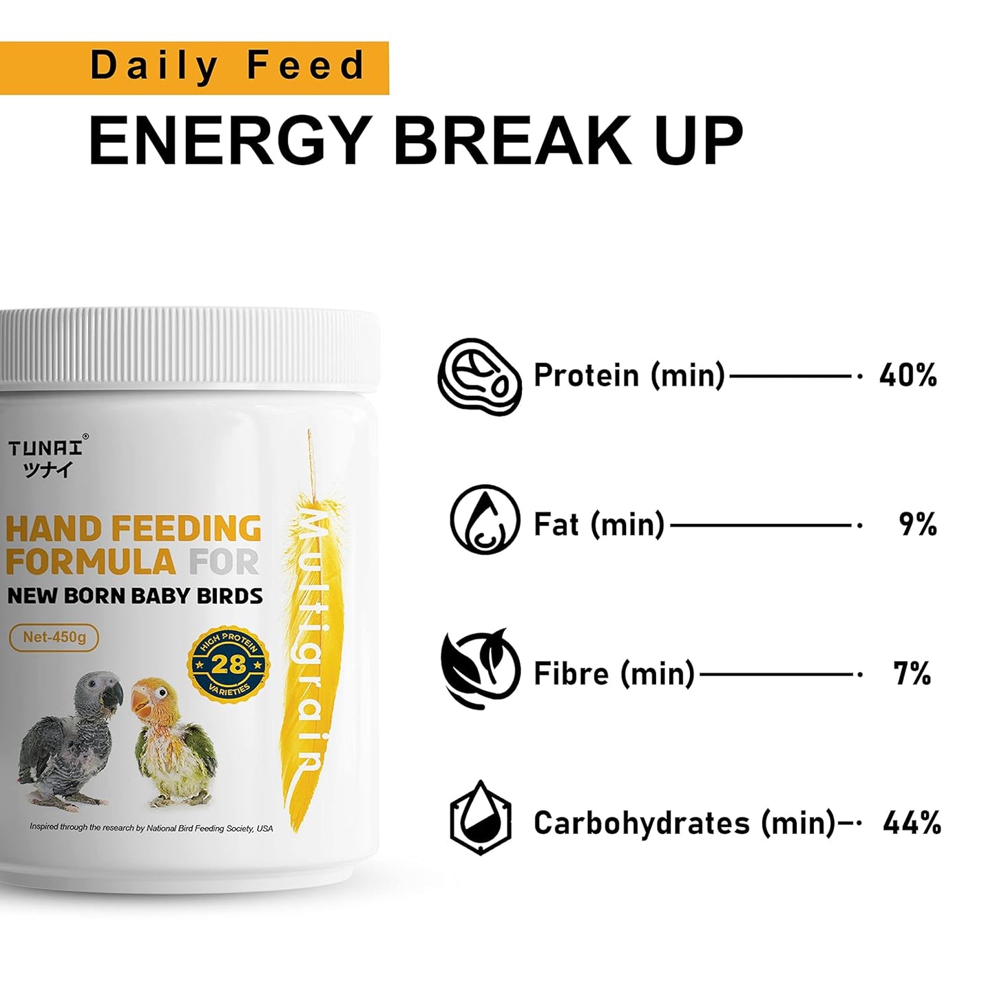 TUNAI Multi Grain Hand Feeding Formula Powder for Baby Birds | 450G | Essential for Love Birds, Conures, Parrots, & Cockatiel