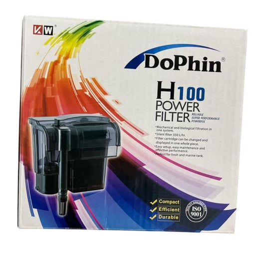 Dophin H100 Hanging Power Filter for Aquarium Fish Tank | Mechanical and Biological Filtration in One System | Output: 350/350L/H | Suitable for Tank Size 50L | (Original from Tunai Store)