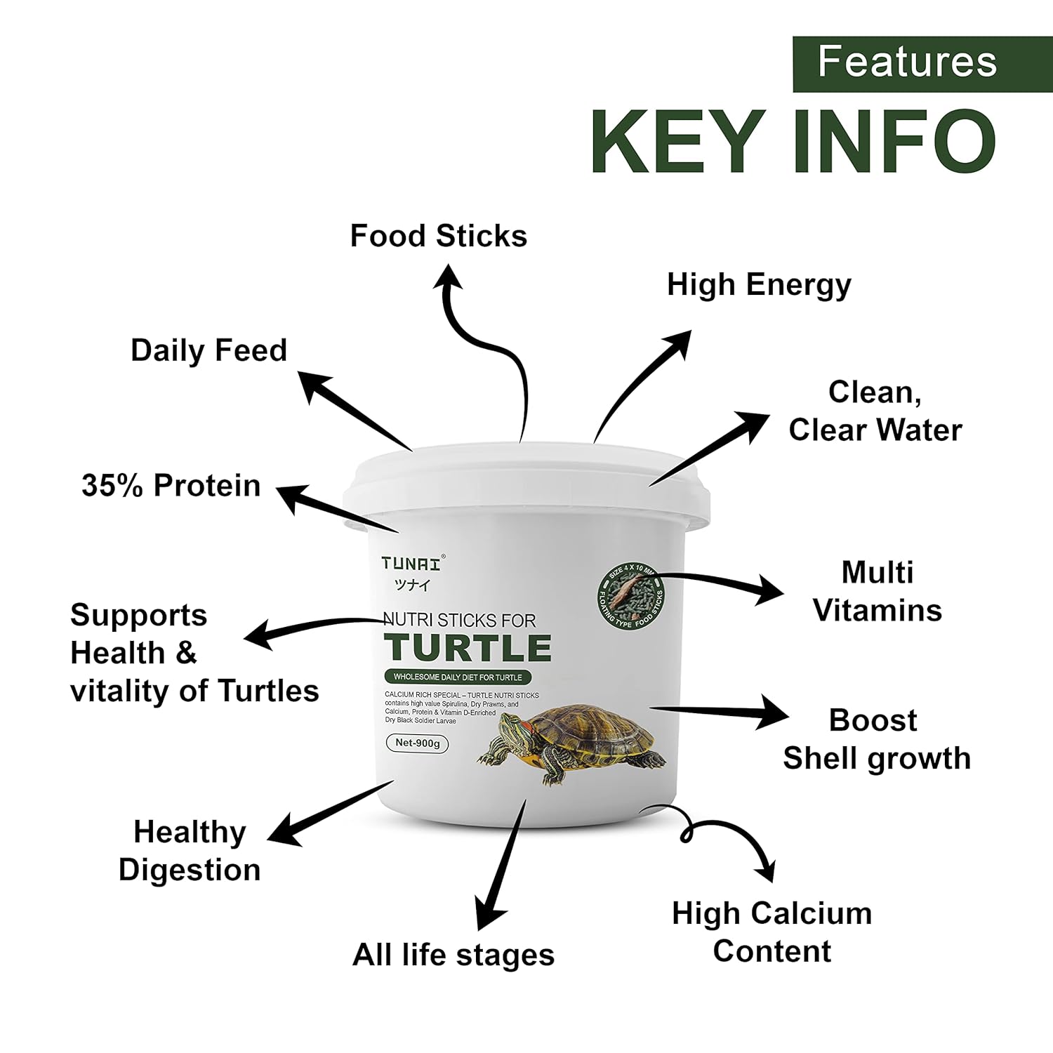 Tunai 3in1 Adult Turtle Food Spirulina Added with Whole Shrimp and BSFL Worms|900g|Suitable for All Musk, Red-Eared, Mud Cooter Turtle & Tortoise