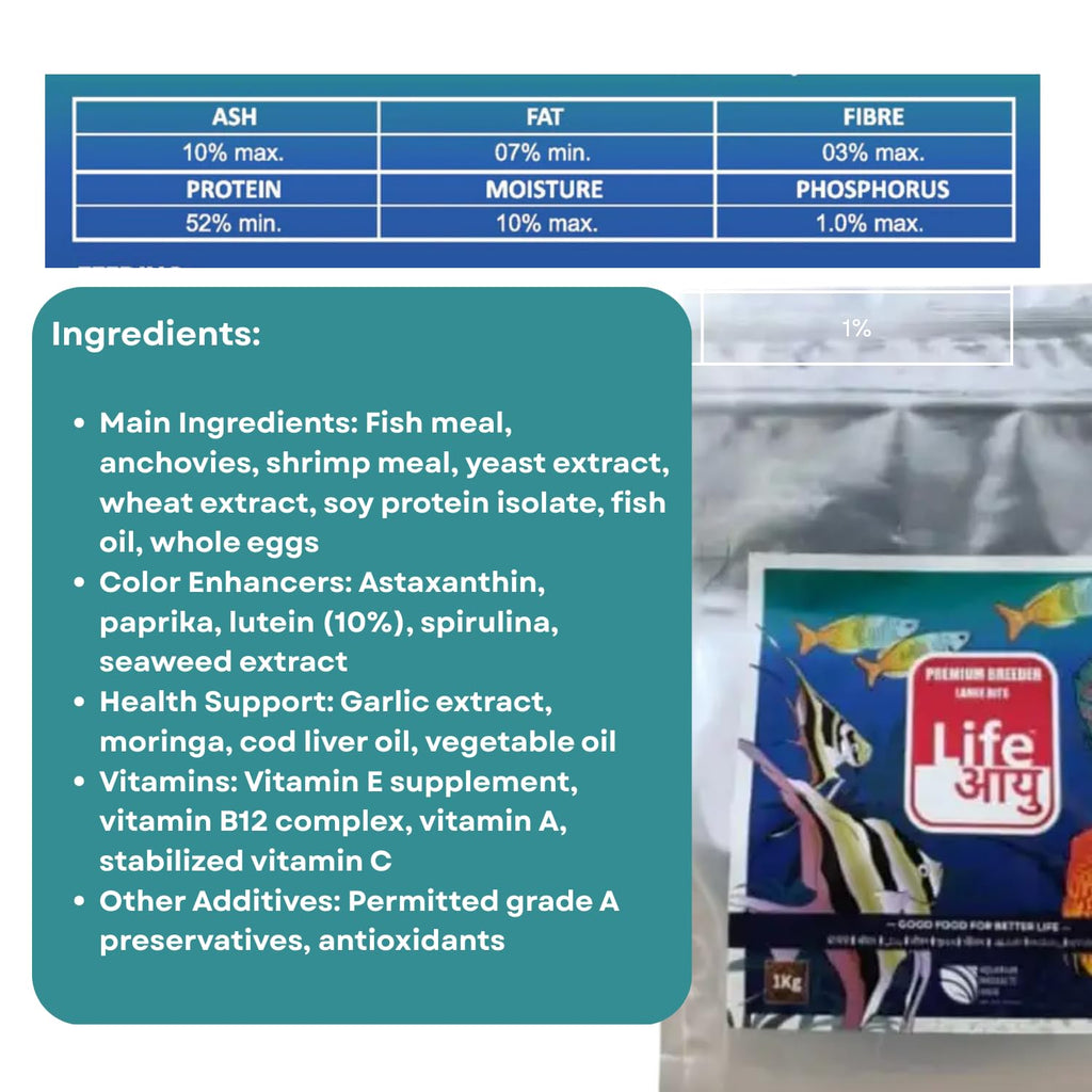Life AAYU Premium Breeder Bits for Fish | Improve Health, Boosts Immunity, and Enhance Natural Coloration (1 KG, Large Bits)