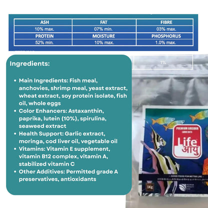 Life AAYU Premium Breeder Bits for Fish | Improve Health, Boosts Immunity, and Enhance Natural Coloration (1 KG, Large Bits)
