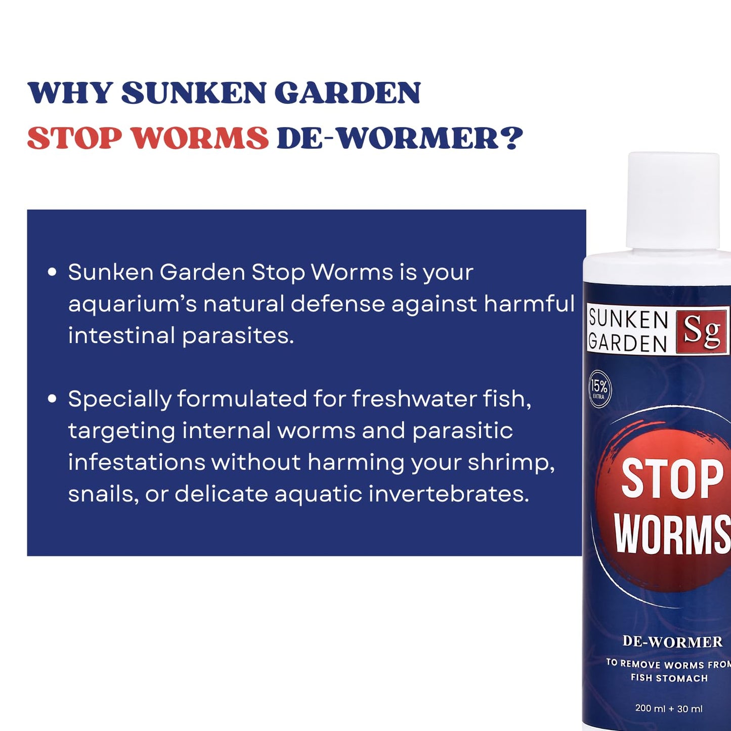 Sunken Garden Stop Worms| Liquid De-Wormer for Freshwater Aquariums | Safe for Fish, Shrimp & Snails (200 ml + 30 ml)