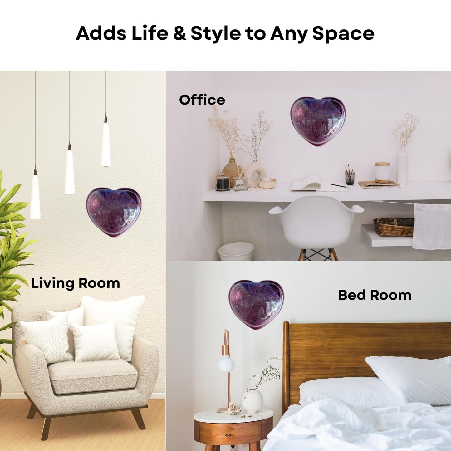 Wall Mount 12-inch Wine Heart Shape Fish Bowl – Without Stand | Modern Aquarium for Home, Office & Café Décor | Space Saving Design | Elegant Fish Tank & Plant Terrarium | Compact Design