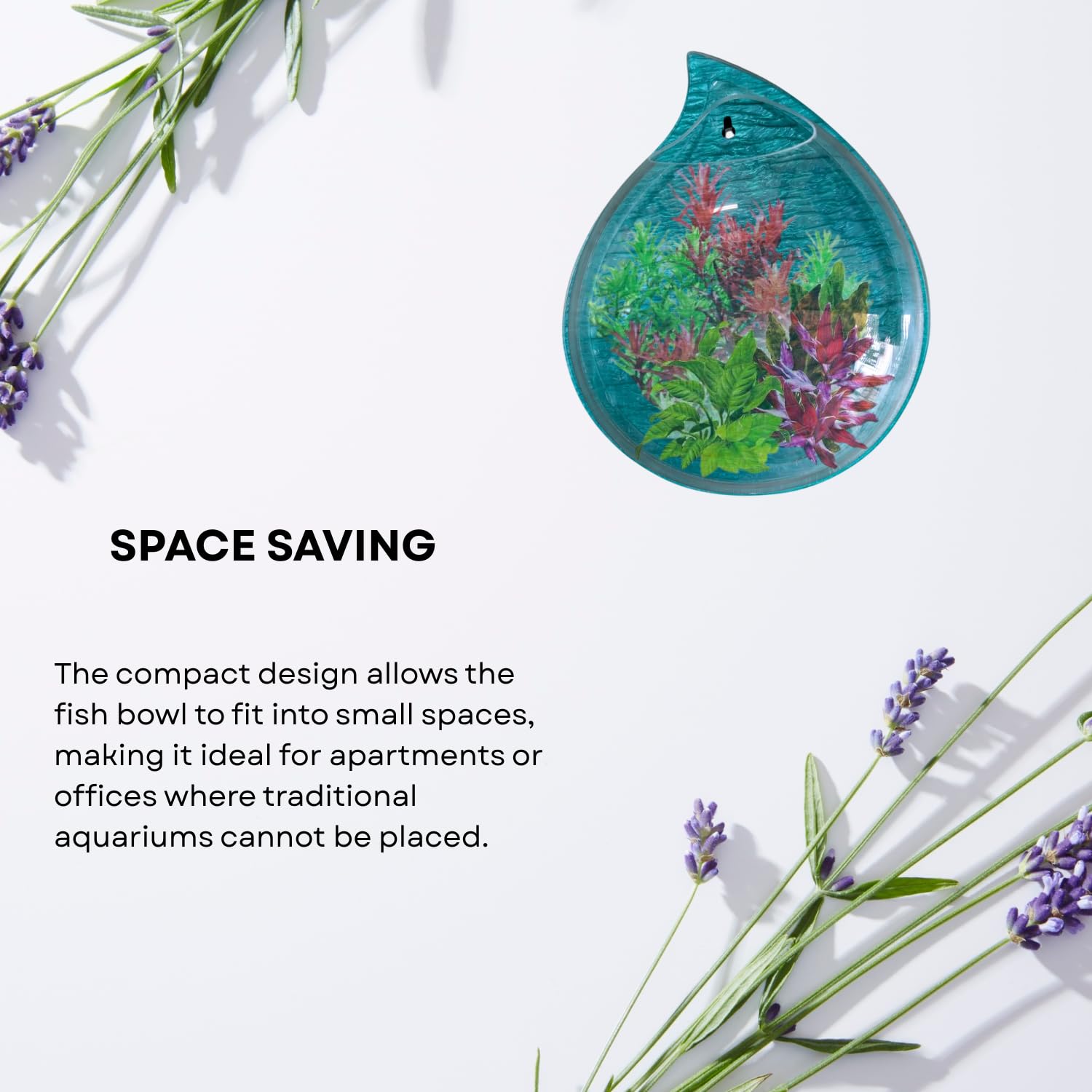 Wall Mount 12-inch Blue Drop Shape Fish Bowl – Decorative Hanging Aquarium (Without Stand) | Space Saving Design | Compact Aquarium for Betta, Guppies & Plants