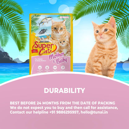 TUNAI SUPERCAT Wet Gravy Daily Diet Food for Mother CAT & Kittens (Pack of 12X80g) with The Goodness of Protein & Fat Rich Tuna and Taurine, Supports Healthy Skin Coat and Boost Instant Energy