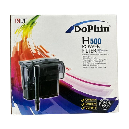Dophin H500 Hanging Power Filter for Aquarium Fish Tank | Mechanical and Biological Filtration in One System | Output: 580/580L/H | Suitable for Tank Size 150L | (Original from Tunai Store)