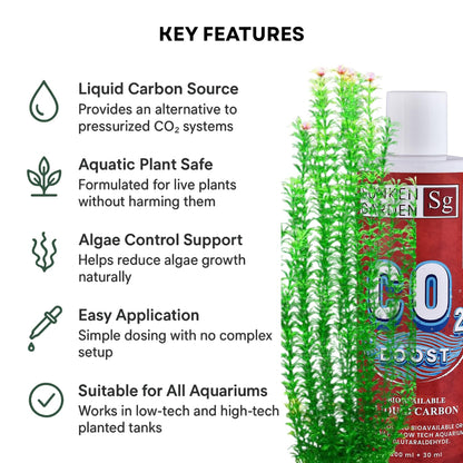 Sunken Garden Liquid CO2 Boost | Organic Carbon Source for Aquatic Plants | Algae-Free Growth | Shrimp Safe (200 ml + 30 ml)