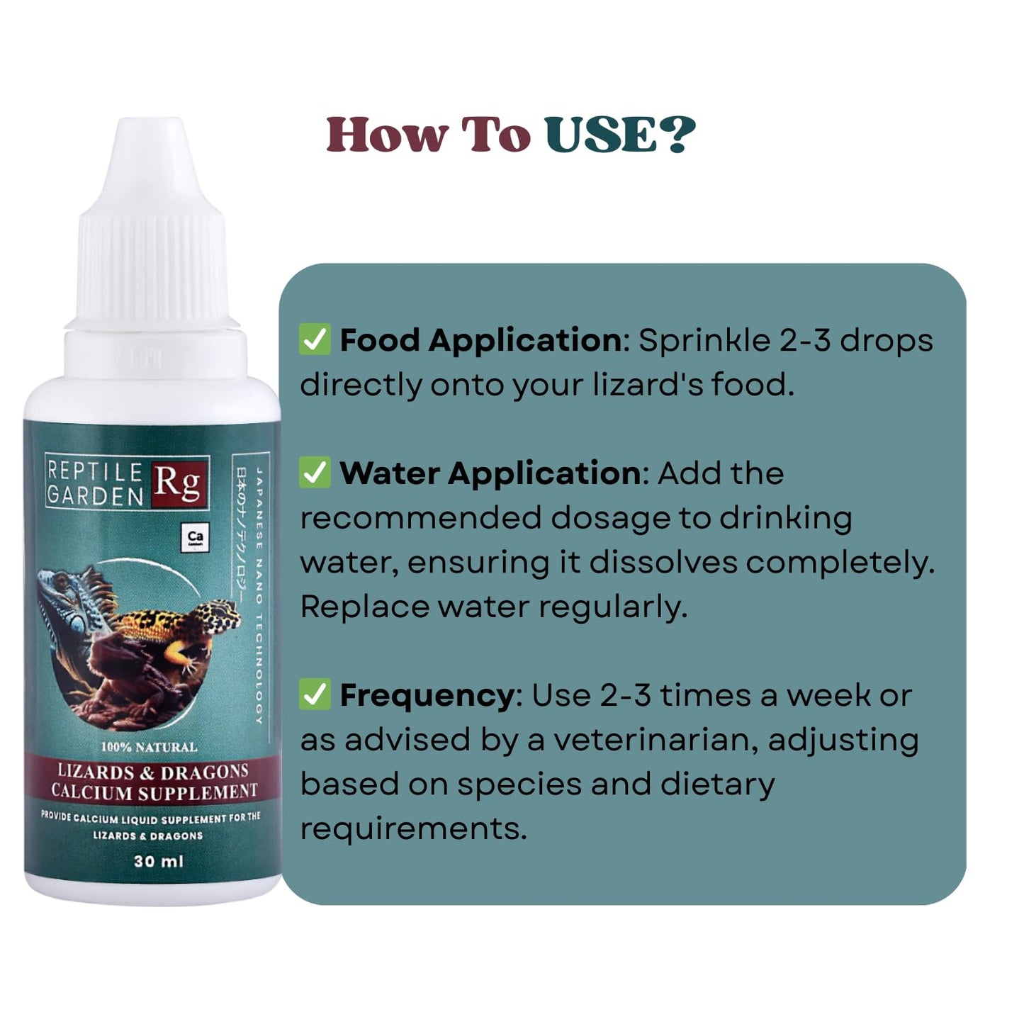 Reptile Garden Lizard and Dragon Calcium | Vital Calcium Supplement | Strengthens Bones, and Boosts Overall Well-Being (30 ml)