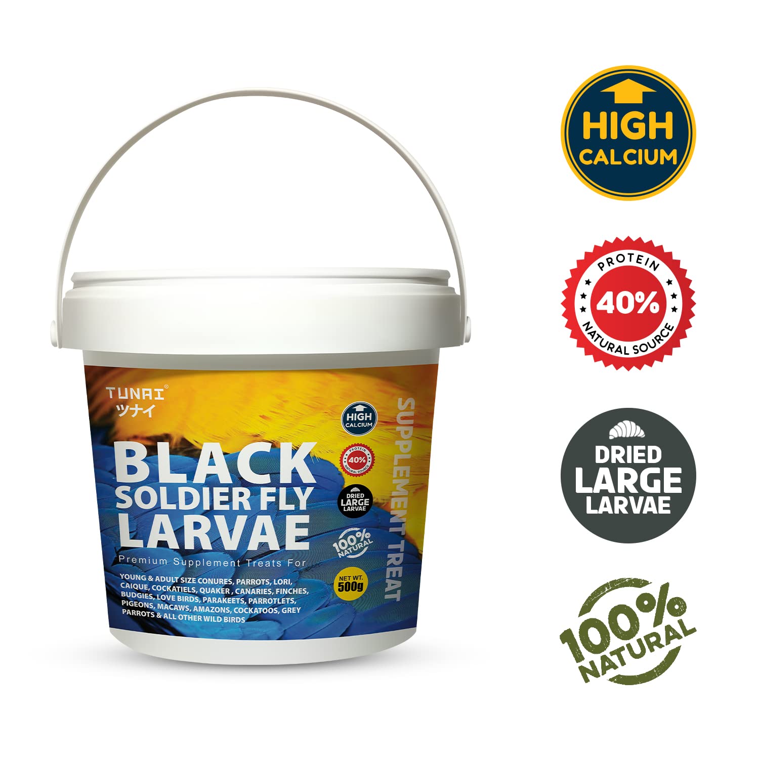 Tunai Black Soldier Fly Larvae Poultry Food | 500g | 60X Calcium, 40% Protein, Natural Supplement Treat for Poultry Feed, Hen, Duck, Turkey, Goose, Chicken, Cock