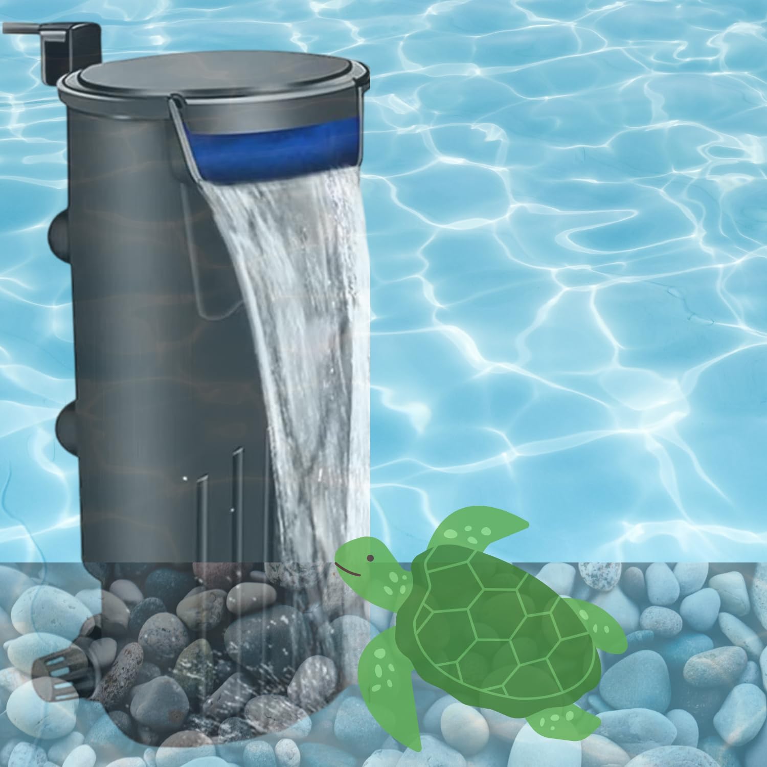 TUNAI S0B0 WP-208H External Hang-On Filter for Aquarium Fish Tank | Fully Submersible | Absorbs Dirt & Cleans The Water | Suitable for 45-60 Cm Tank | Power: 5W | F.Max: 500L/H
