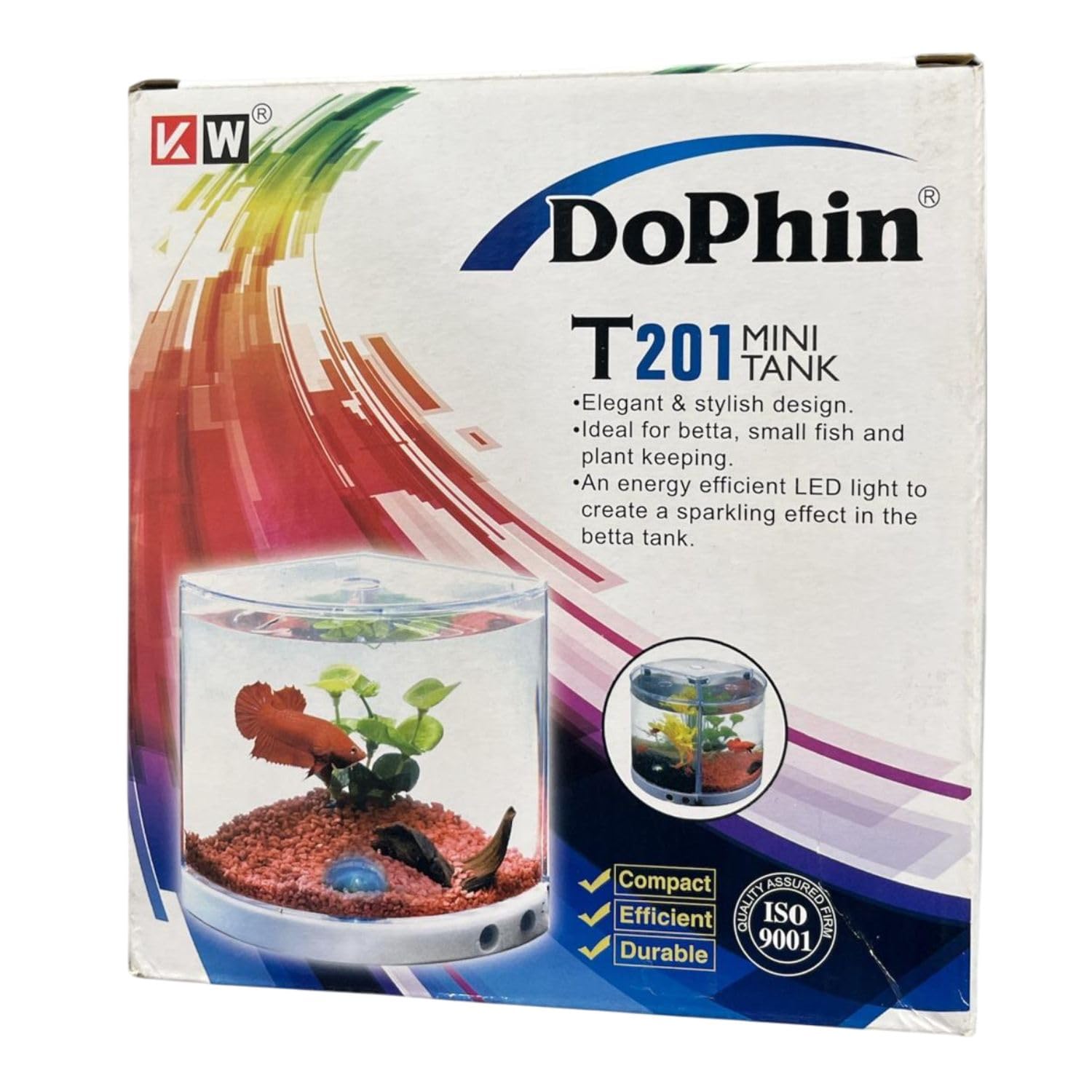 TUNAI Dophin T201 Mini Aquarium Fish Tank | Changeable Light | Elegant and Stylish Design | Ideal for Betta, Small Fish and Plant Keeping |Capacity - 1.4L Fish Tank (Original from Store)