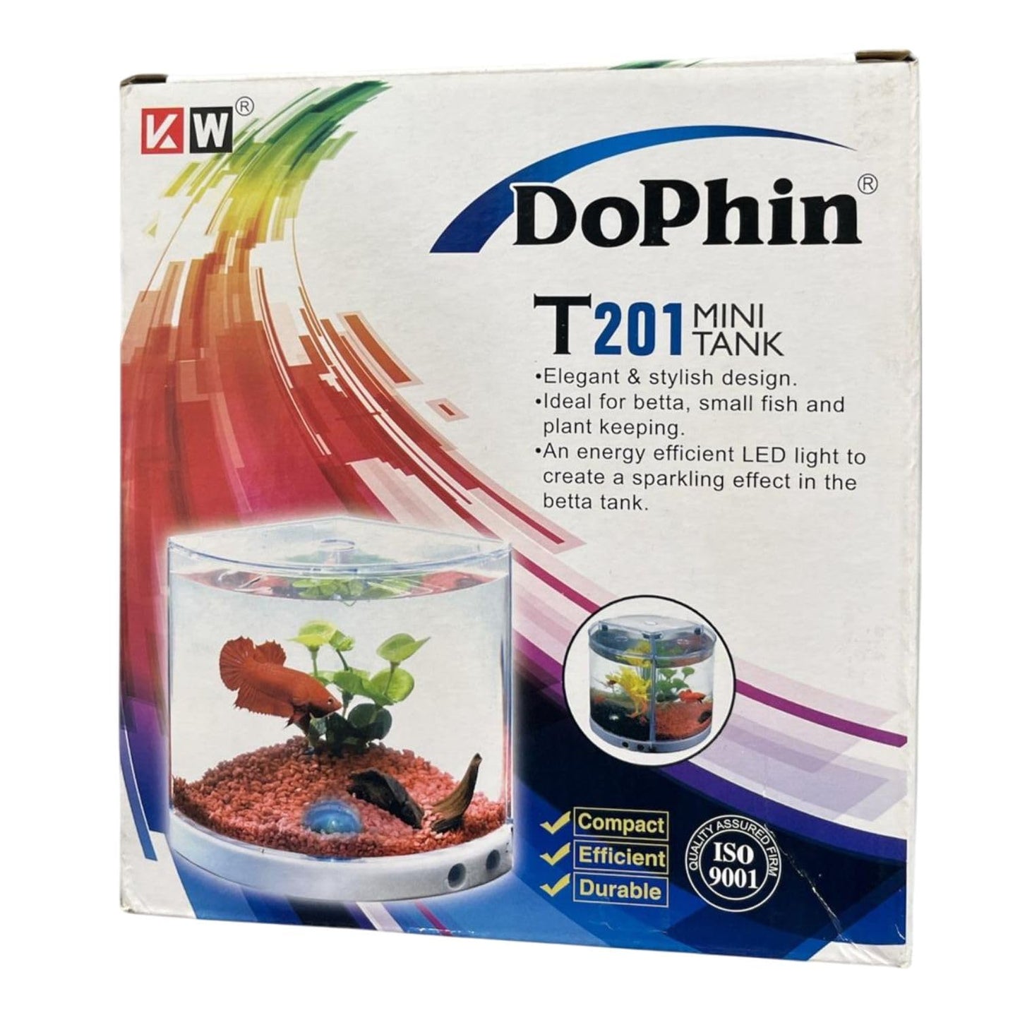 TUNAI Dophin T201 Mini Aquarium Fish Tank | Changeable Light | Elegant and Stylish Design | Ideal for Betta, Small Fish and Plant Keeping |Capacity - 1.4L Fish Tank (Original from Store)
