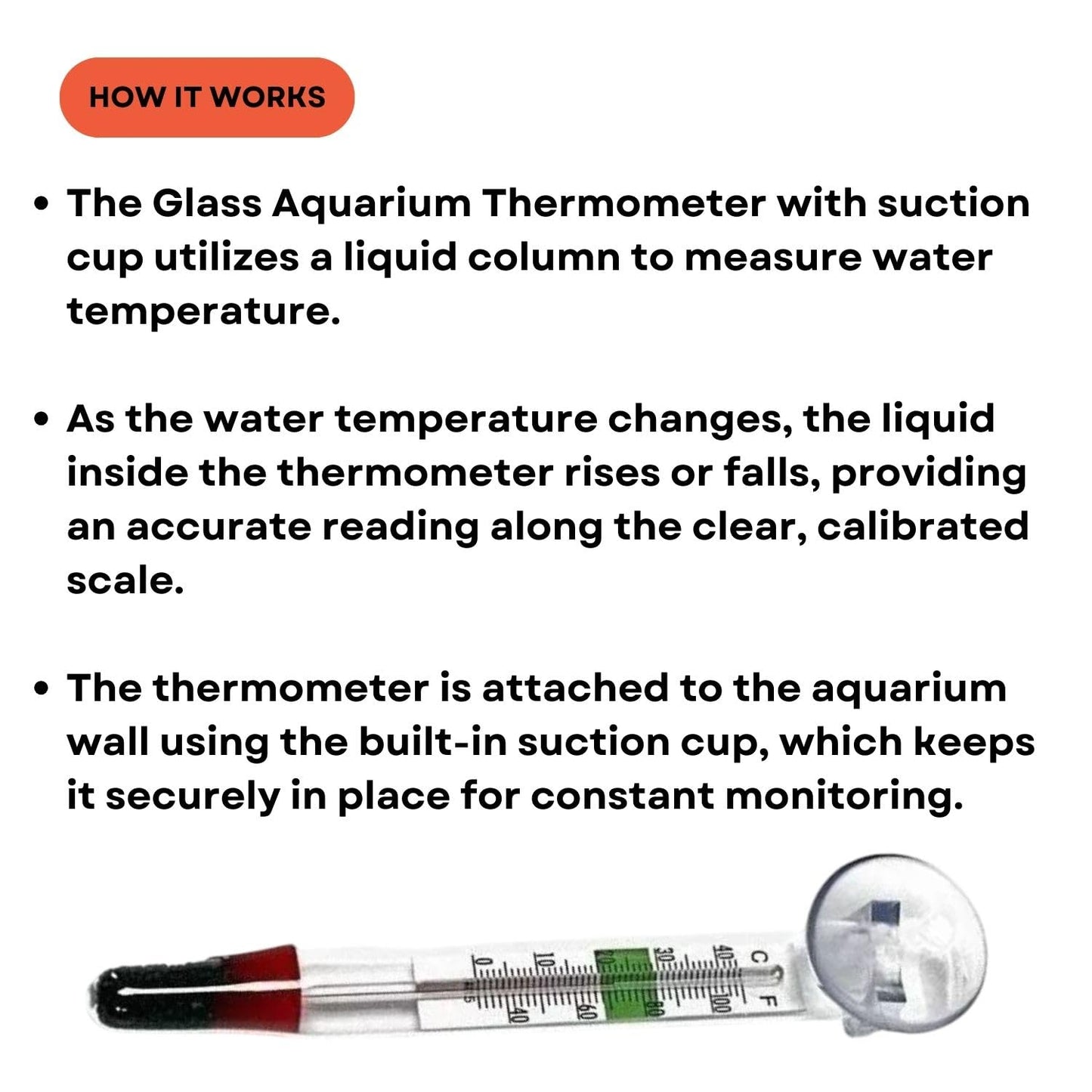 Dophin TH-002 Glass Thermometer | Easy Accurate Readings | Maintains Biological Balance | Suction Cup Attached | (Original from Tunai Store) (TH-002)