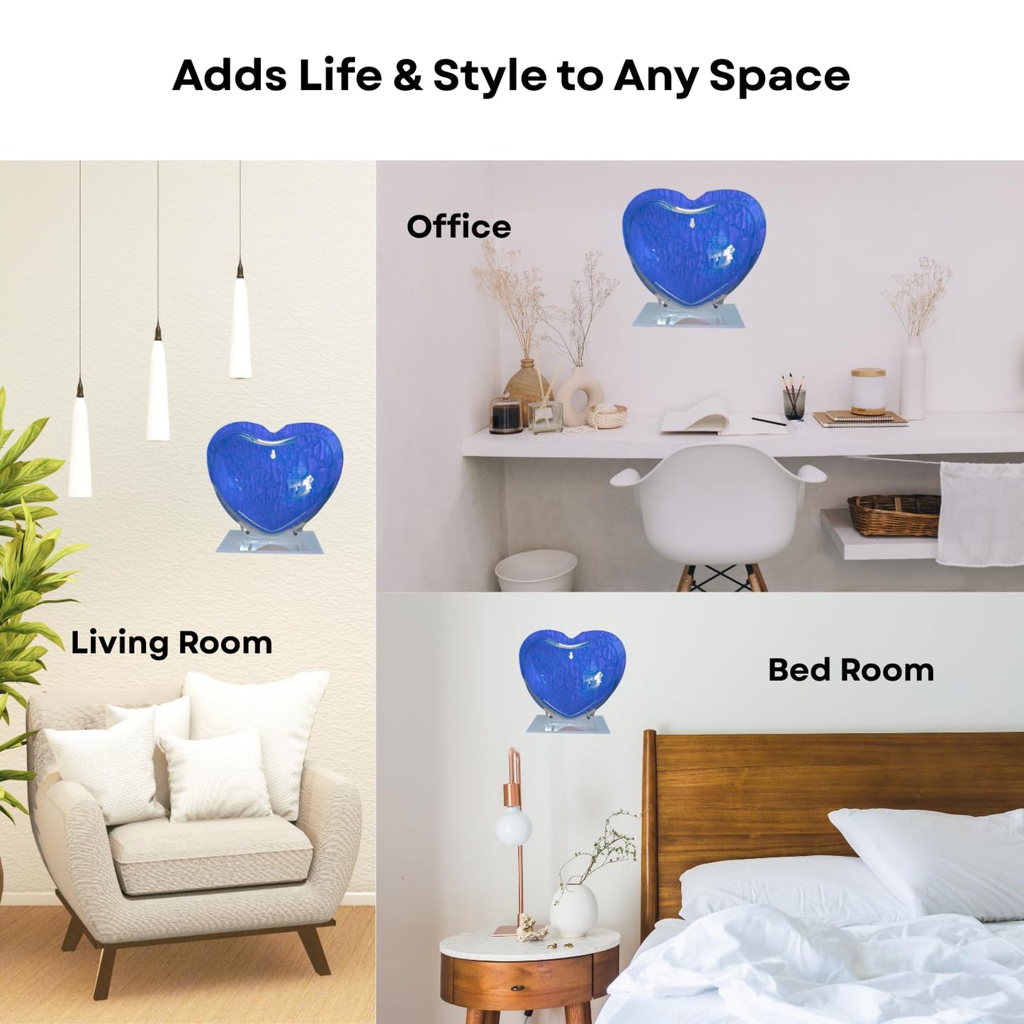 Wall Mount 9-inch Blue Heart Shape Fish Bowl – with Stand | Modern Aquarium for Home, Office & Café Décor | Space Saving Design | Elegant Fish Tank & Plant Terrarium | Compact Design