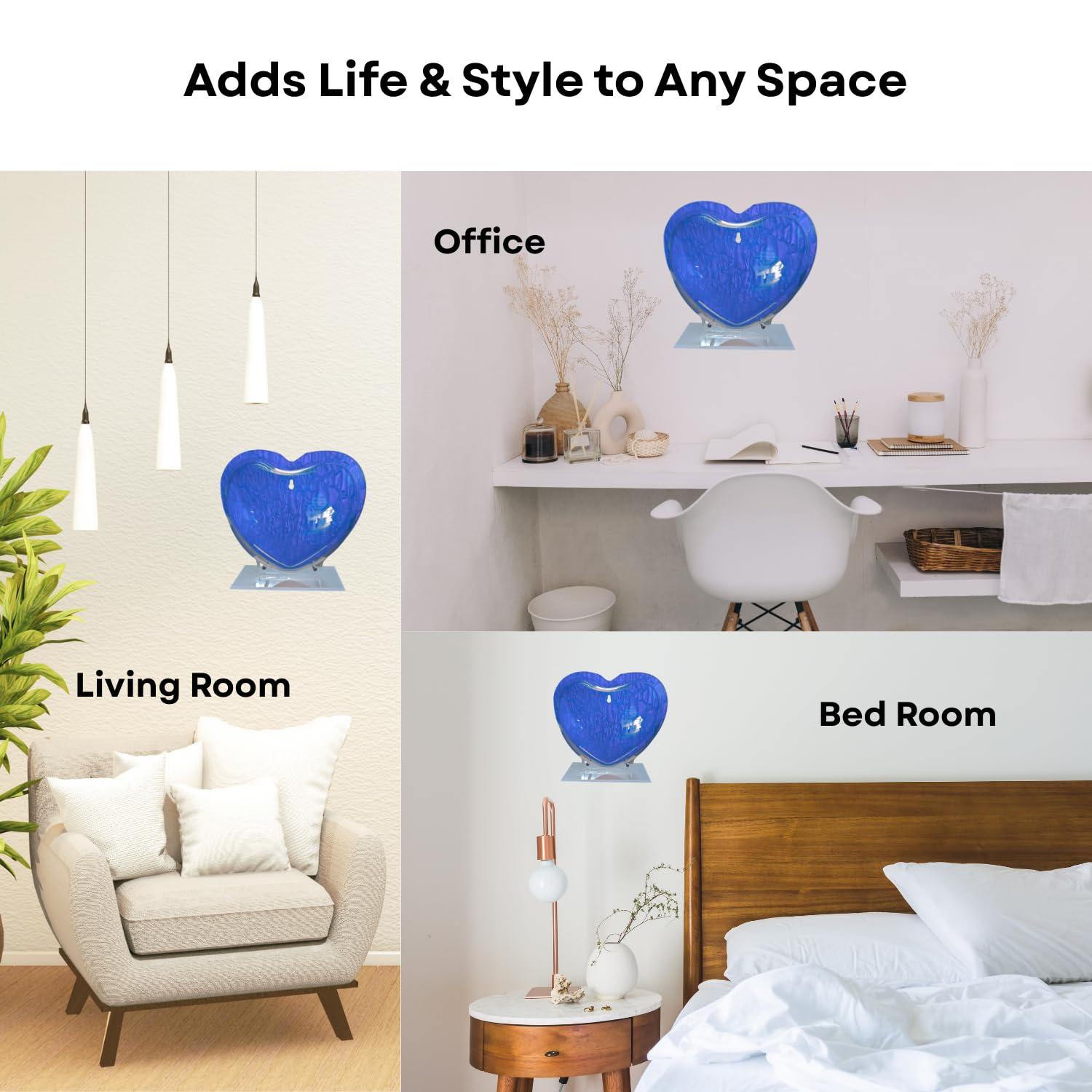 Wall Mount 9-inch Blue Heart Shape Fish Bowl – with Stand | Modern Aquarium for Home, Office & Café Décor | Space Saving Design | Elegant Fish Tank & Plant Terrarium | Compact Design