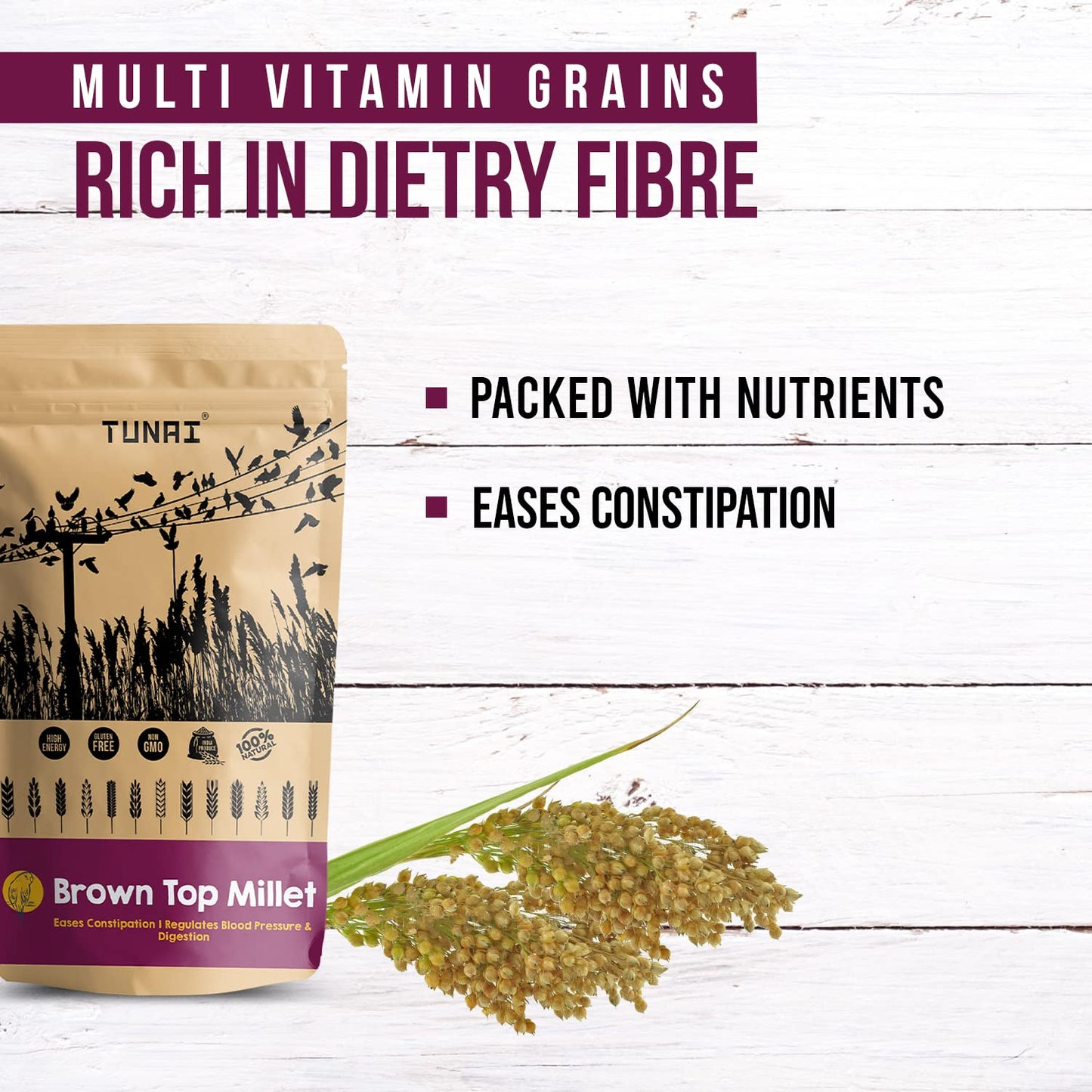 Tunai Brown Top Millets Bird Feed | 450g | Perfect Energy Booster Bird Food for Canaries, Finches, Budgies, Conures, Cockatiels, Small Conures, Quaker Parrots & Others