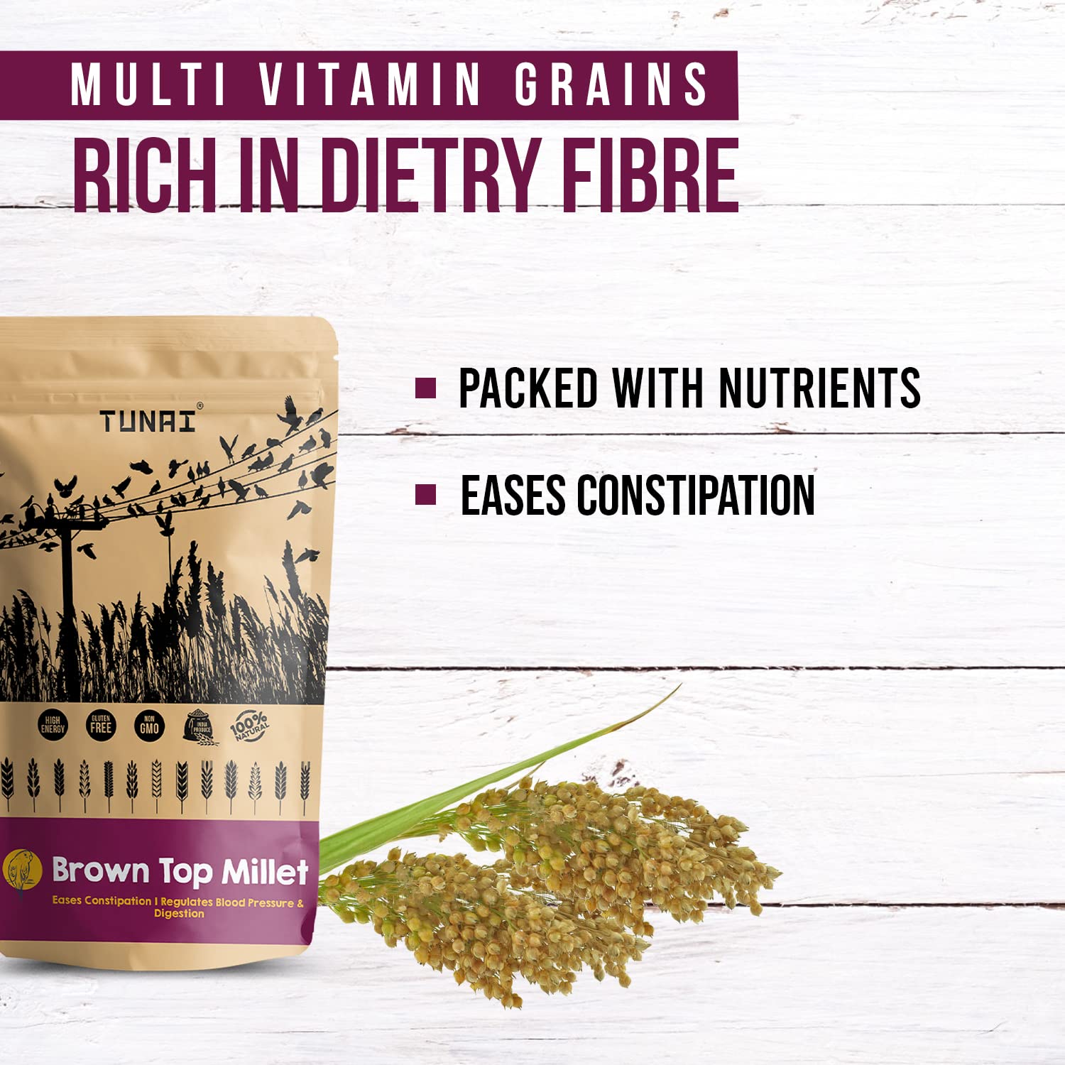 Tunai Brown Top Millets Bird Feed | 450g | Perfect Energy Booster Bird Food for Canaries, Finches, Budgies, Conures, Cockatiels, Small Conures, Quaker Parrots & Others