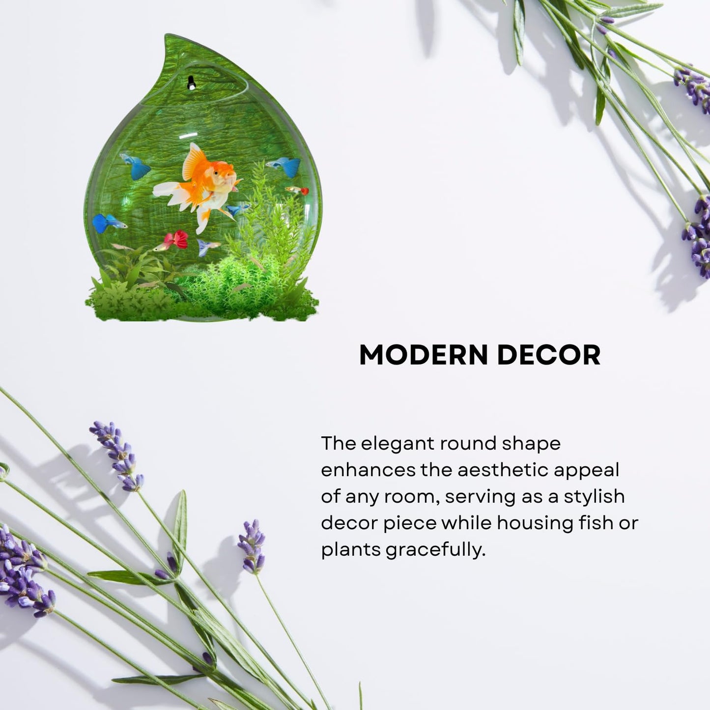 Wall Mount 12-inch Green Drop Shape Fish Bowl – Decorative Hanging Aquarium (Without Stand) | Space Saving Design | Compact Aquarium for Betta, Guppies & Plants