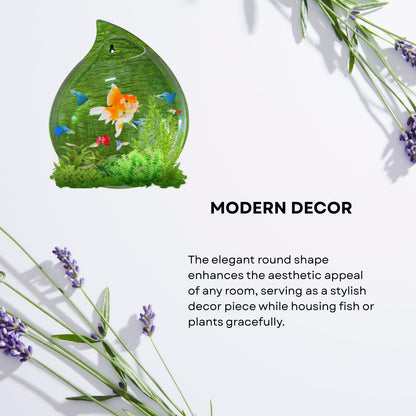 Wall Mount 12-inch Green Drop Shape Fish Bowl – Decorative Hanging Aquarium (Without Stand) | Space Saving Design | Compact Aquarium for Betta, Guppies & Plants