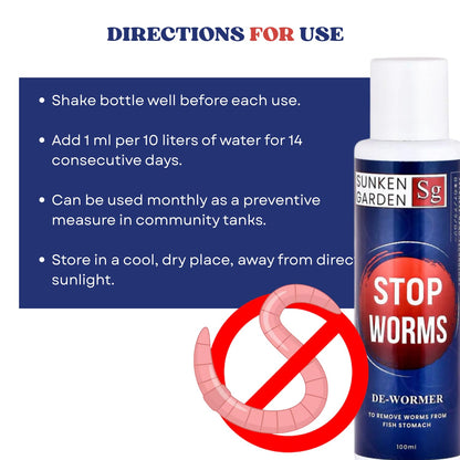 Sunken Garden Stop Worms| Liquid De-Wormer for Freshwater Aquariums | Safe for Fish, Shrimp & Snails (100 ml)