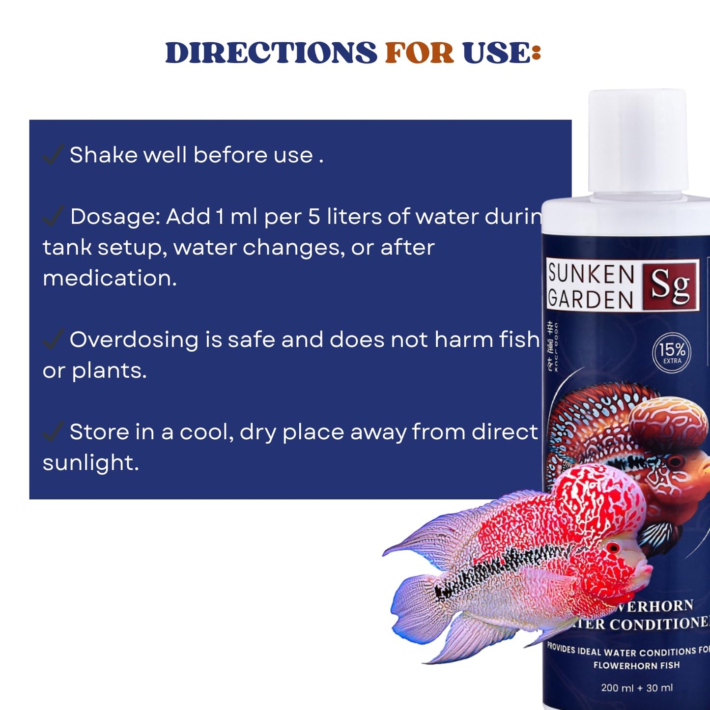 Sunken Garden Flowerhorn Fish Water Conditioner | Premium Water Conditioner for Healthy, Vibrant Flowerhorns | Ensures Vibrant Coloration and Stronger Immunity (200 ml + 30 ml)