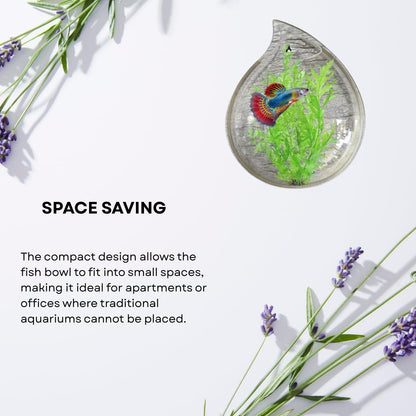 Wall Mount 12-inch White Drop Shape Fish Bowl – Decorative Hanging Aquarium (Without Stand) | Space Saving Design | Compact Aquarium for Betta, Guppies & Plants