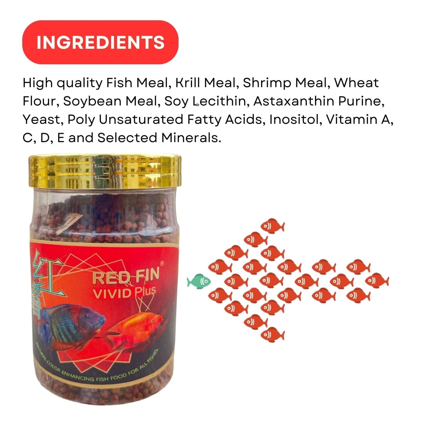 SF+ Red Fin Vivid Plus Fish Food | Natural Color Enhancing Fish Food for All Fishes | Originally from TUNAI (222g, Pellets)