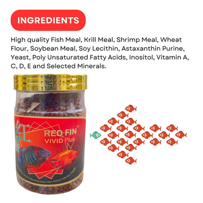 SF+ Red Fin Vivid Plus Fish Food | Natural Color Enhancing Fish Food for All Fishes | Originally from TUNAI (222g, Pellets)