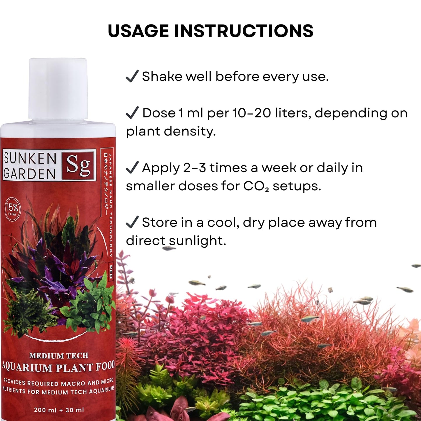 Sunken Garden Red | Vibrancy Fertilizer for Aquatic Plants | Algae-Safe, Substrate-Free (200 ml + 30 ml)