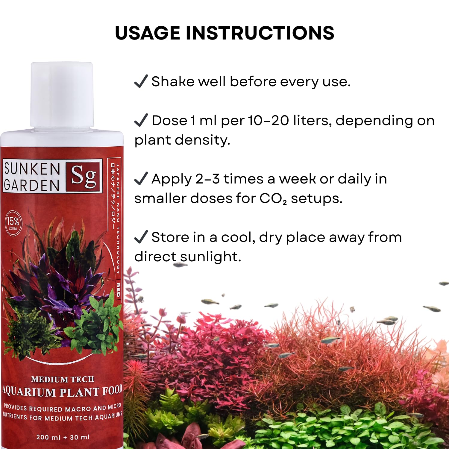 Sunken Garden Red | Vibrancy Fertilizer for Aquatic Plants | Algae-Safe, Substrate-Free (200 ml + 30 ml)