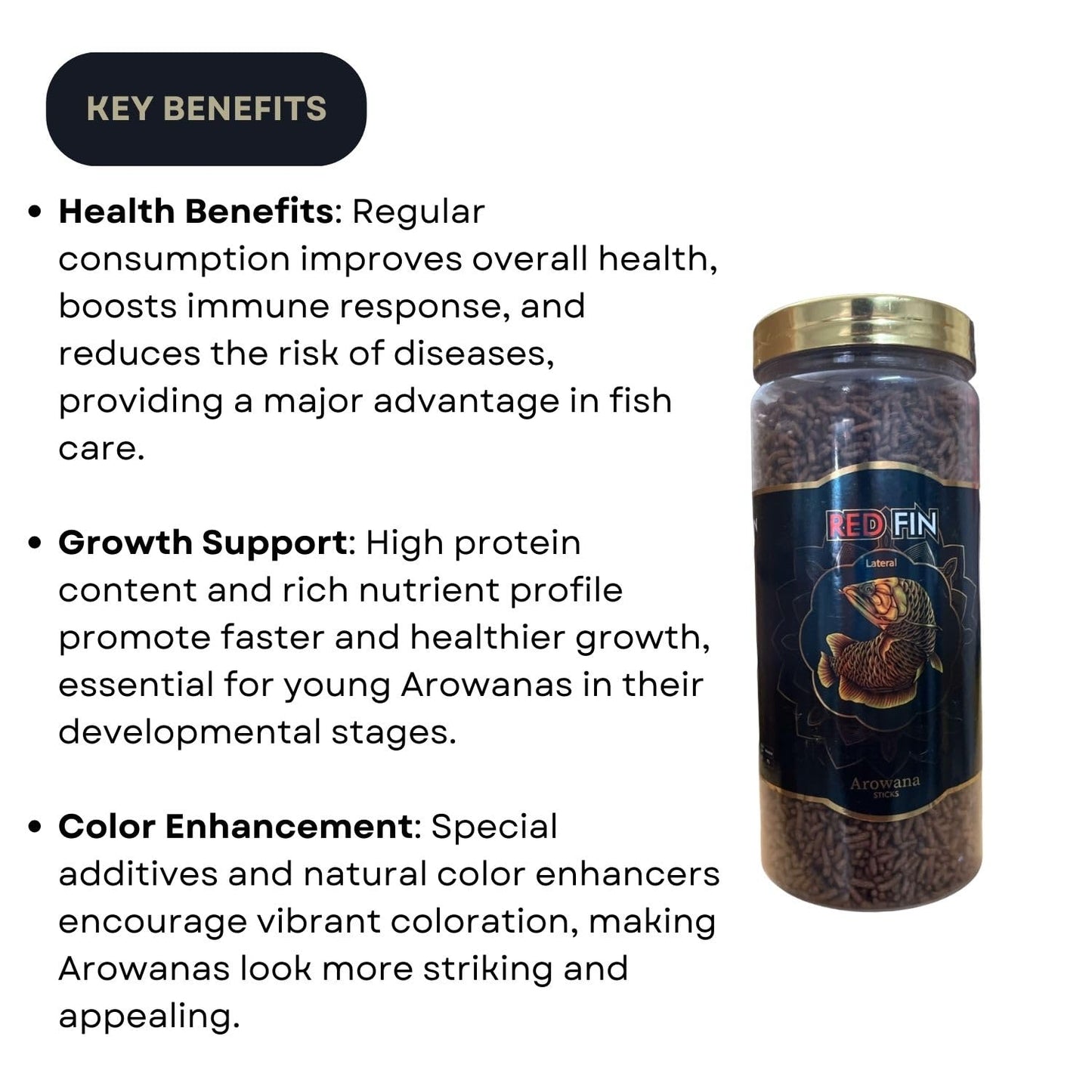 TUNAI SF+ Red Fin Baby Fish Arowana Food Sticks | Supports Muscle Growth, Immune Function, and Vitality (380 Gms, Small Pellets)