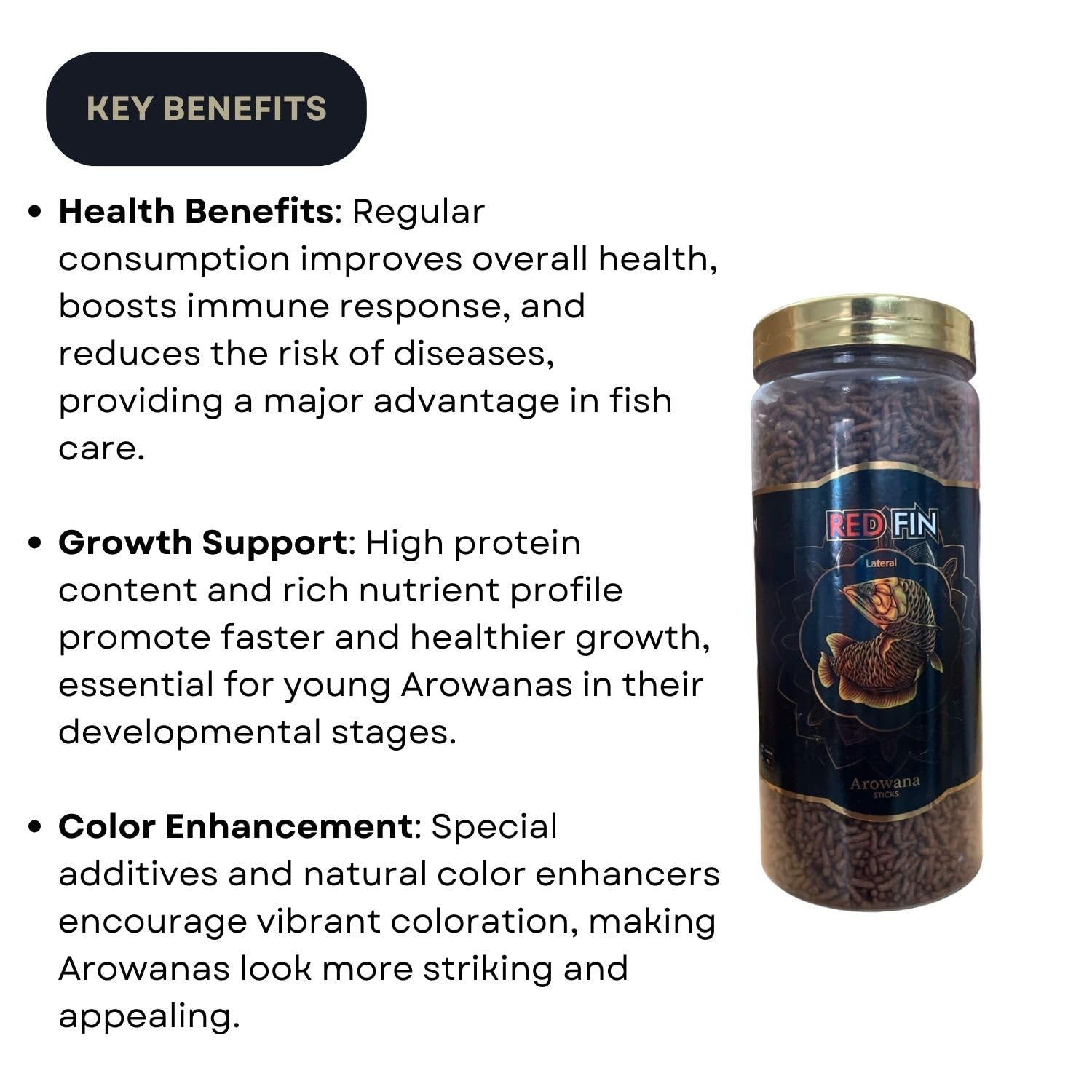 TUNAI SF+ Red Fin Baby Fish Arowana Food Sticks | Supports Muscle Growth, Immune Function, and Vitality (380 Gms, Small Pellets)