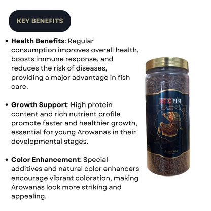 TUNAI SF+ Red Fin Baby Fish Arowana Food Sticks | Supports Muscle Growth, Immune Function, and Vitality (380 Gms, Small Pellets)