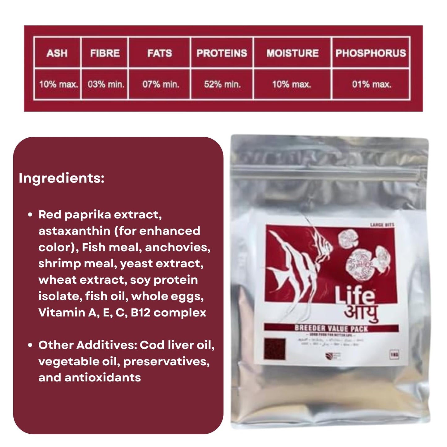 Life AAYU Breeder Value Pack Premium Fish Food | Ideal Choice for Keeping Your Fish Healthy (1 KG, Large Bits)