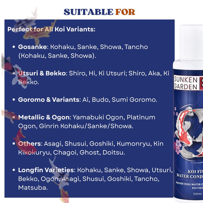 Sunken Garden Koi Fish Water Conditioner | Premium Pond Care for Royal Fish | for Indian Koi & Pond Water (100 ml)