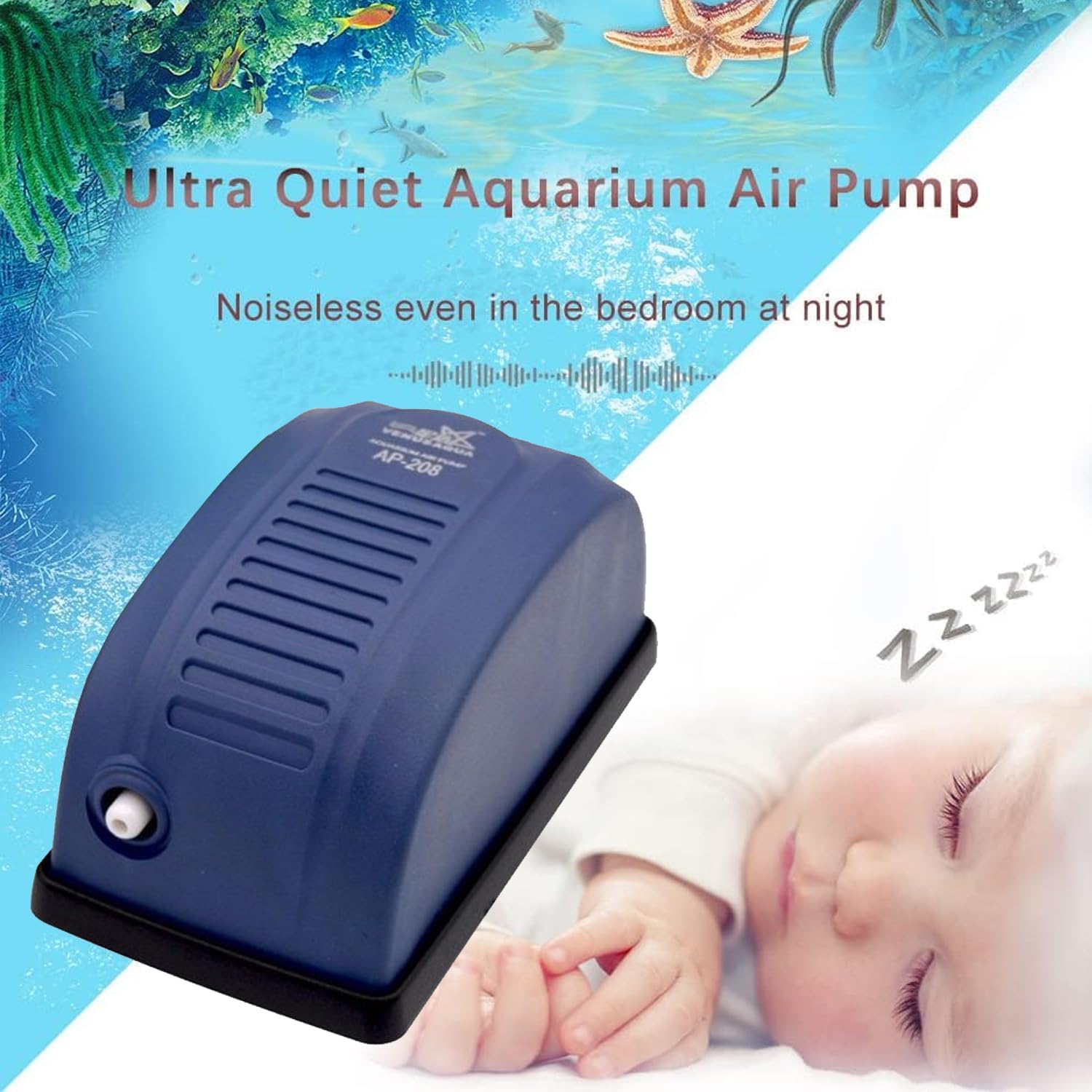 Venus Aqua AP-208 Aquarium Air Pump | Single Nozzle Oxygen Pump | Low Noise 2-Speed Adjustable Aerator | 2.5W Power, 3.5L/Min Air Flow for Freshwater & Marine Fish Tanks