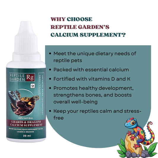 Reptile Garden Lizard and Dragon Calcium | Vital Calcium Supplement | Strengthens Bones, and Boosts Overall Well-Being (30 ml)